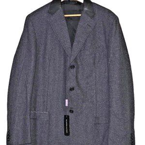 Mabro Uomo Gray Wool Silk leather collar tweed  Sport Coat Mens Size Italy Sz.50